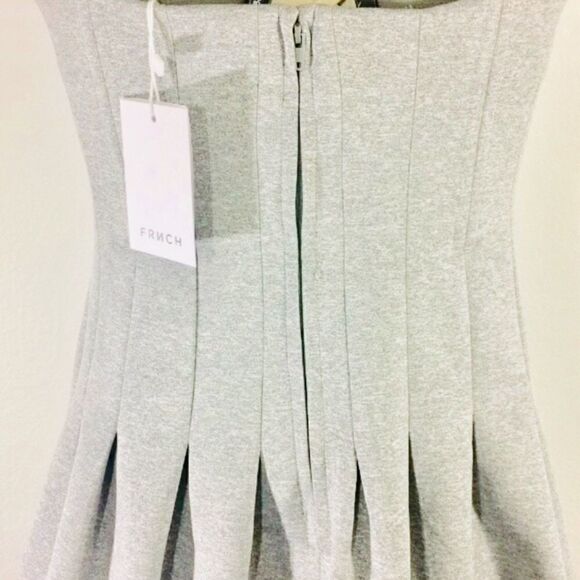 FRNCH Boutique Gray Structured Scuba Strapless Pleated A Line Dress- NEW - Picture 5 of 8